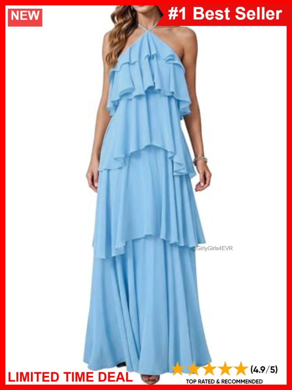 Women's Formal Maxi Dress Halter Ruffle Sleeveless Backless